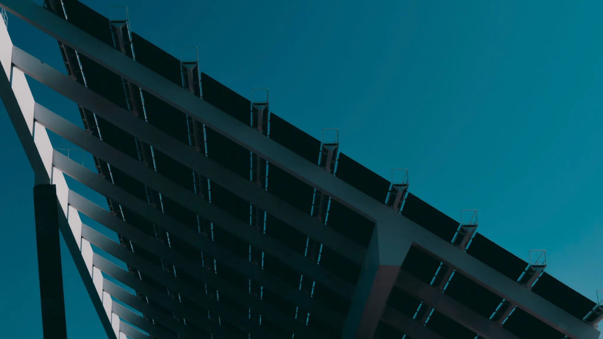 LARGE INDUSTRIAL SOLAR PANEL FROM BELOW.